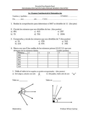 1er cuatrimestral de Matemática de 6to