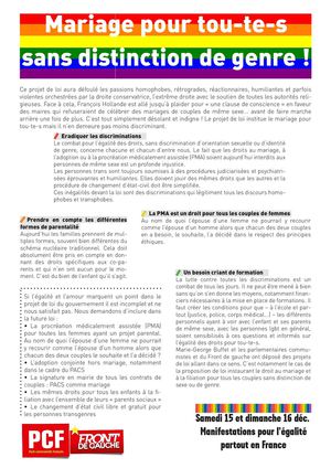 Mariage pour tous - tract PCF