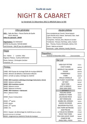 Feuille de route spectacle Night&Cabaret du 21 Décembre ARLEUX