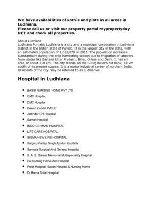 BASSI NURSING HOME PVT LTD, CMC Hospital, DMC Hospital,   Bawa Hospital Pvt Ltd, Jattinder GH Hospital, Suman Hospital, INDO GERMAN HOSPITAL, LIFE CARE HOSPITAL, SIGMA NEW LIFE HOSPITAL, Satguru Partap Singh Apollo Hospitals, Samrala Surgical And General 