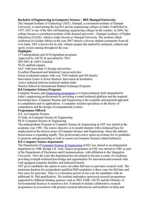 Bachelor of Engineering in Computer Science – MIT, Manipal University 