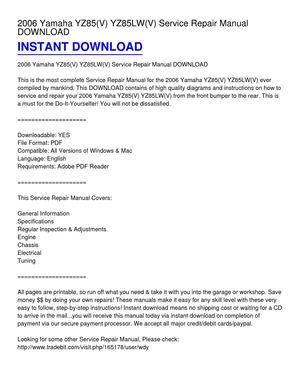 2006 Yamaha YZ85(V) YZ85LW(V) Service Repair Manual DOWNLOAD