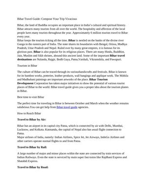 Bihar Travel Guide: Compose Your Trip Vivacious 