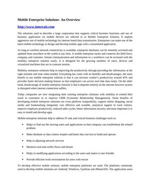 Mobile Enterprise Solutions- An Overview