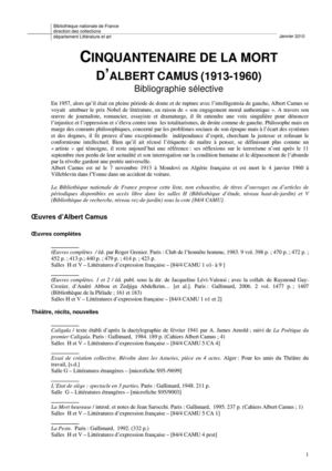 Bibliographie Albert Camus