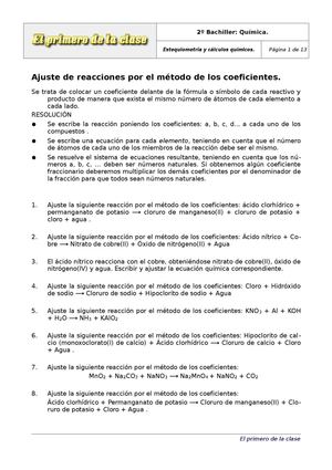 2º Bachiller. Ejercicios: Calculos quimicos