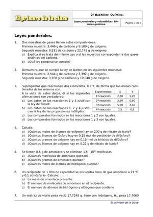 2º Bachiller. Ejercicios: Leyes poderales y volumétricas.