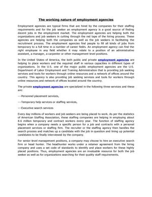 The working nature of employment agencies