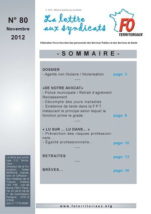 La lettre aux syndicats N°80