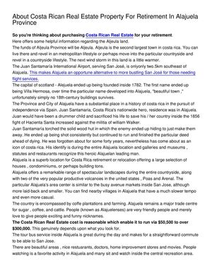 About Costa Rican Real Estate Property For Retirement In Alajuela Province