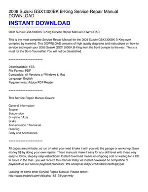 2008 Suzuki GSX1300BK B-King Service Repair Manual DOWNLOAD