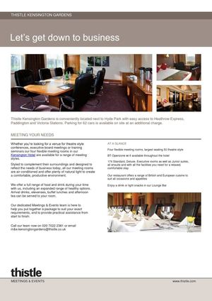 Thistle Kensington Hotel Fact Sheet