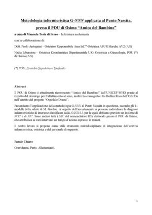 Metodologia infermieristica G-NNN applicata al Punto Nascita, presso il POU di Osimo “Amico del Bambino”