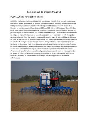 Communiqué de presse Nouveau PULVELOC