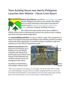 Team Building Venue near Manila Philippines Launches New Website – Falcon Crest Resort