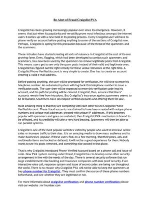 Be Alert of Fraud Craigslist PVA