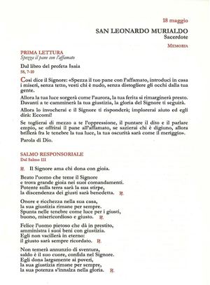 Letture per la S.Messa del Murialdo