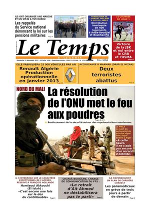 Le Temps d'Algérie Editions du Dimanche 23 Décembre 2012