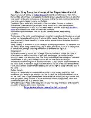 Best Stay Away from Home at the Airport Ascot Motel