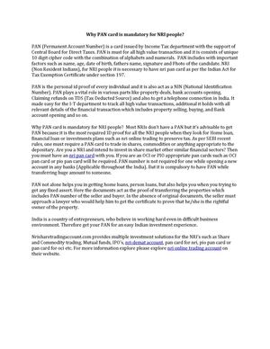 Why PAN card is mandatory for NRI people?