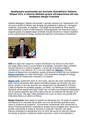 Sergio Fracchia: Altitalia Real Estate rilancia il mercato italiano con V33 Milano