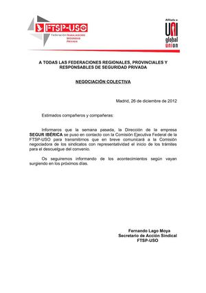 Convocatoria de descuelgue del convenio de SEGUR IBÉRICA 