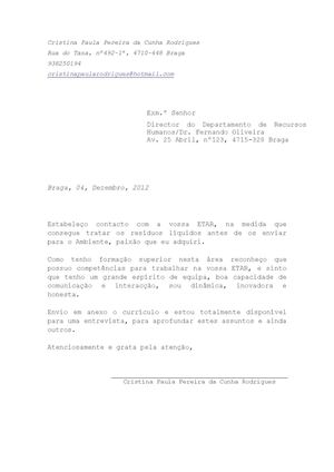 Carta de candidatura espontânea