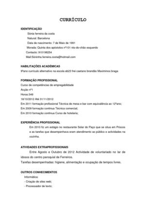 Curriculo cronológico Sónia