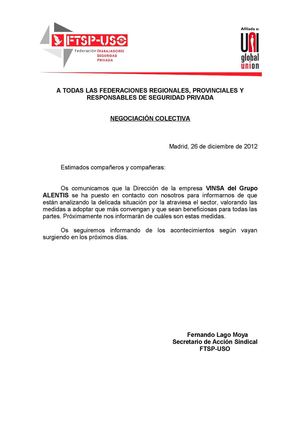 Convocatoria de descuelgue del convenio de VINSA