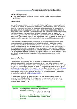 Aplicaciones de las funciones Cuadraticas