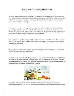 Helpful Hints For Becoming A Great Cook!