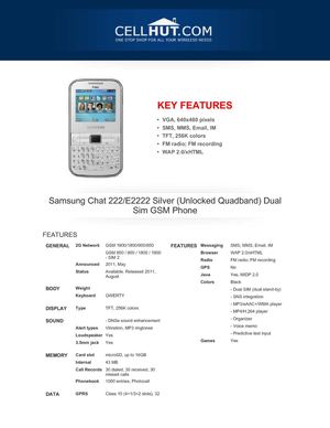 Samsung Chat 222 E2222 Silver Dual Sim GSM Phone at cellhut 