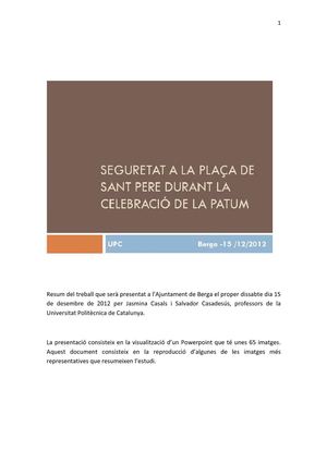 Resum doc Seguretat a la Plaça de Sant Pere durant la celebració de la Patum UPC
