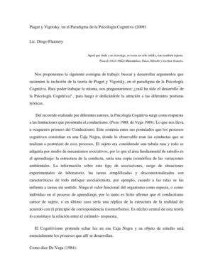 Piaget y Vigotsky en el Paradigma de la Psicología Cognitiva