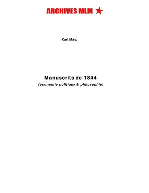 Karl Marx : manuscrits de 1844 (économie politique & philosophie) 