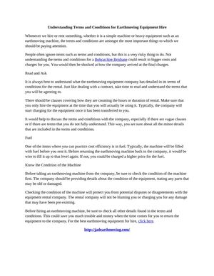 Understanding Terms and Conditions for Earthmoving Equipment Hire