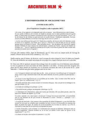 Karl Marx : historiographie du socialisme vrai (contre Karl Grün) [Dos Westphälische Dampfboot, août et septembre 1847]