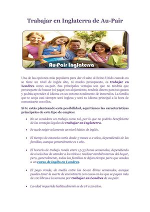 Trabajar en Inglaterra de Au-pair