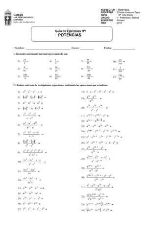 Guía 1 - Potencias y Raíces