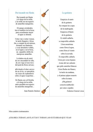 Poesías de instrumentos y dibujos para colorear