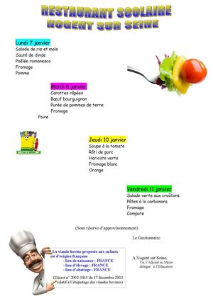 Menus restaurant scolaire