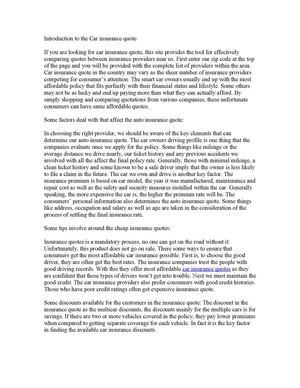 Introduction to the Car insurance quote