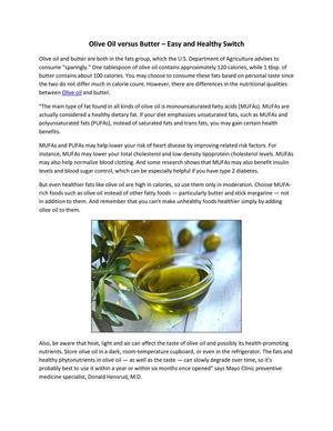 Olive Oil versus Butter – Easy and Healthy Switch