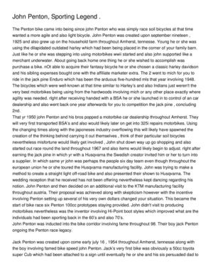 John Penton, Sporting Legend .
