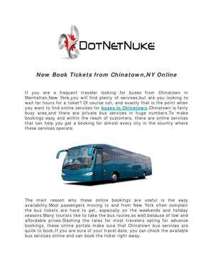 Now Book Tickets from Chinatown,NY Online