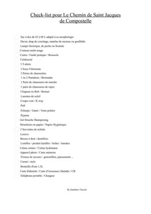 Check-list pour, le Chemin de Saint-Jacques de Compostelle (N&B)