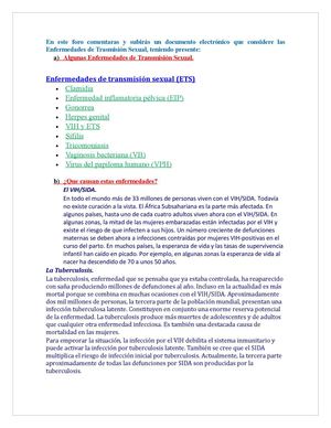 En este foro comentaras y subirás un documento electrónico que considere las Enfermedades de Trasmisión Sexual