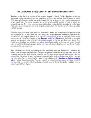 Find Quantum on the Bay Condo for Sale at Online Local Resources