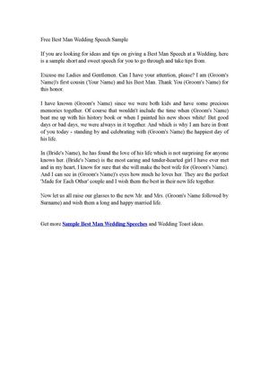 Free Best Man Wedding Speech Sample