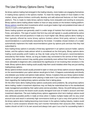 The Use Of Binary Options Demo Trading